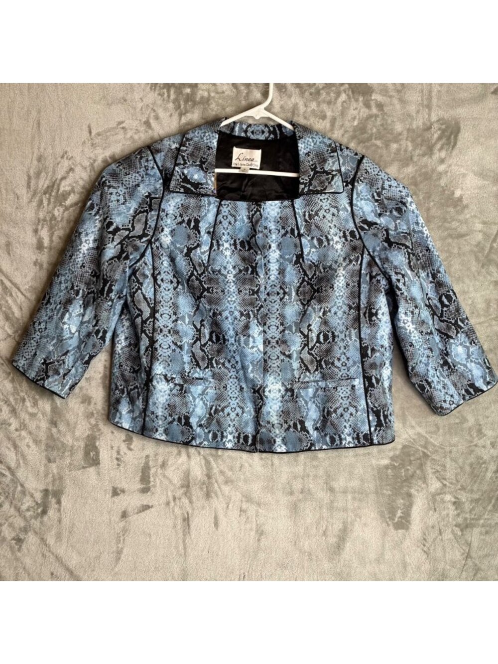 Linea by Louis DellOlio Blue Snake Print Jacket 1X 3/4 Sleeve Blazer Professiona